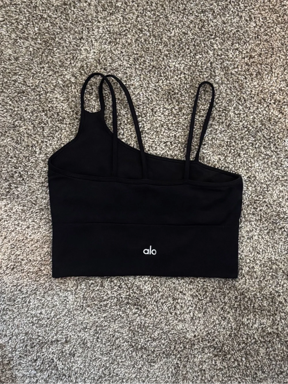 ALO Yoga Black Ribbed Asymmetrical Ribbed Sports Bra